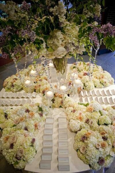 circlur floral escort card table
