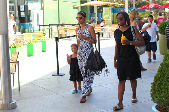 Halle Berry white and black maxi dress