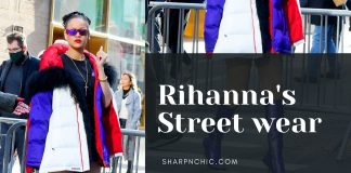 Rihanna’s purple outfit whilst out in New York with A$AP Rocky