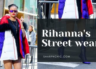 Rihanna’s purple outfit whilst out in New York with A$AP Rocky