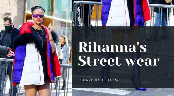 Rihanna’s purple outfit whilst out in New York with A$AP Rocky