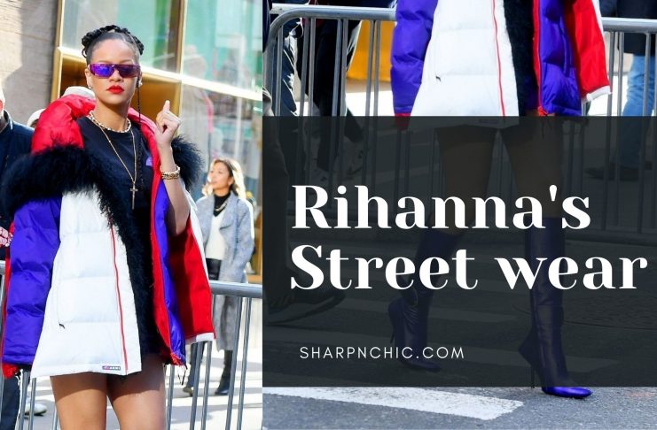 Rihanna’s purple outfit whilst out in New York with A$AP Rocky